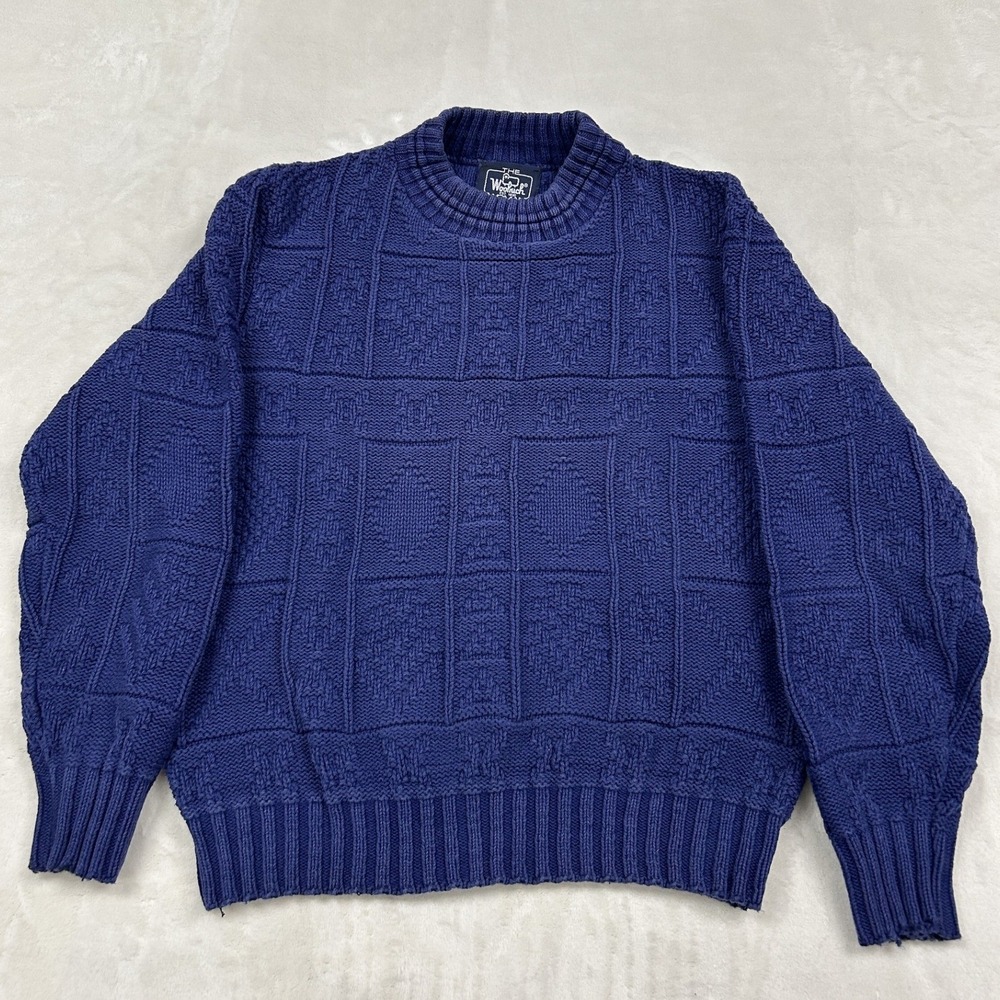 Woolrich Sweater Woman Large Blue Textured Knit Mock Neck Made in USA